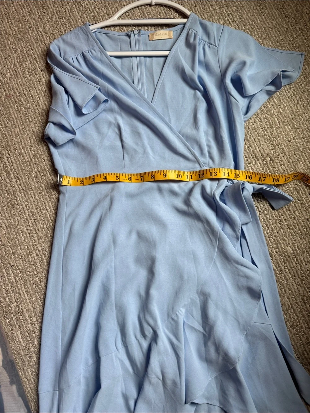 Blue Wrap-Front High-Low Dress with Ruffle Tie - Picture 7 of 8